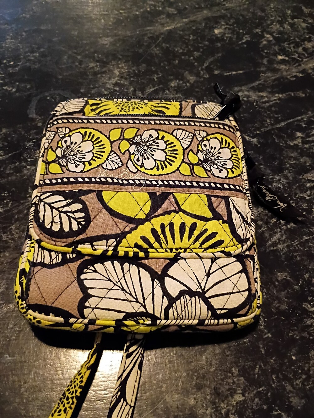 Quilted Floral Crossbody Vera Bradley Bag in Lime Green, Gray, Black And White
